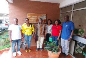 Members of LabCoP Mgt team and São Tomé Country Team with Dr Vilfrido Santana Gil (R) 