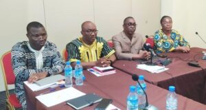 Dr. Samba Diallo, Dr. Nadine Abiola, Professor Mandiou Diakité, and Charles Lamou KI ZERBO at the opening ceremony of the self-assessment workshop