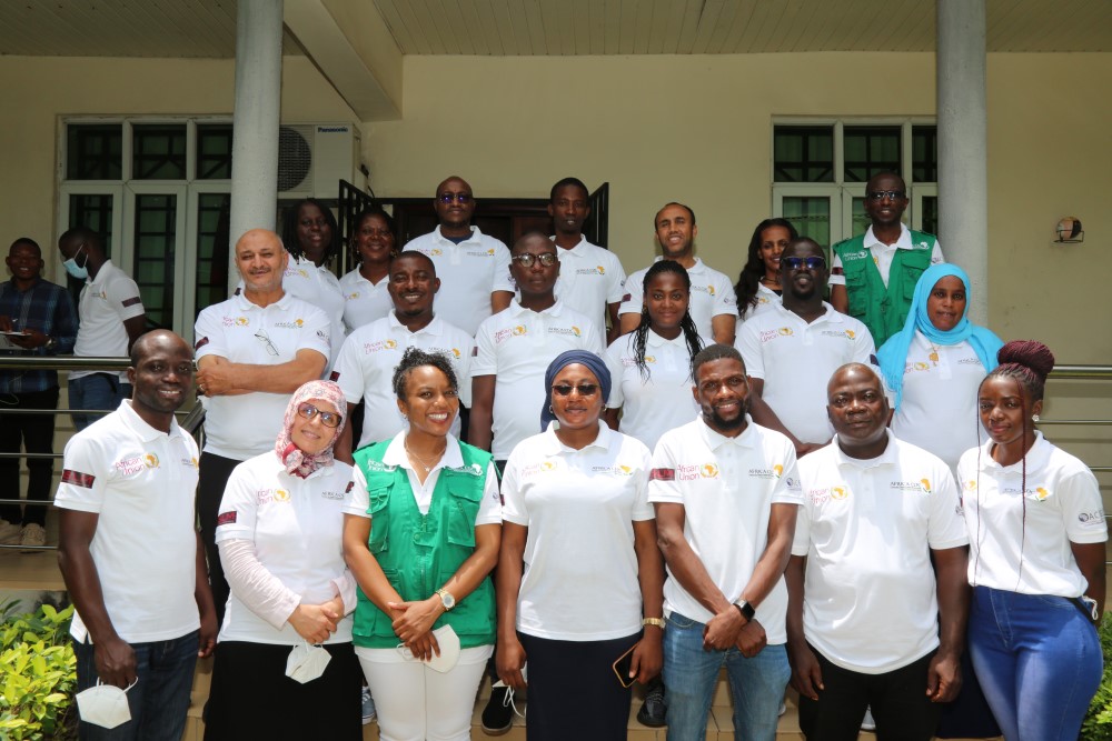 All participants including representatives from ASLM (Dr Aquillah Kanzi and Allan Abala) and Africa CDC/Africa PGI (Dr Sarah Wambui and Dr Harris Onywera) outside ACEGID genomics laboratory.